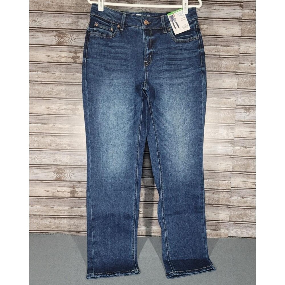 Womens Time And Tru Size 10 Mid Rise Straight Faded Med Wash Stretch Jeans NEW